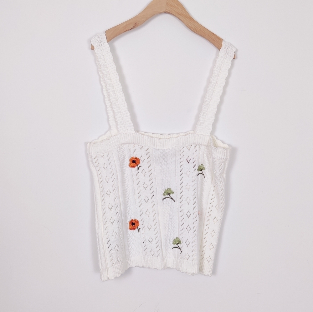 Y.A.S Organic Cotton Embroidered Knit Tank Top Women's XL Bohemian Cottagecore
